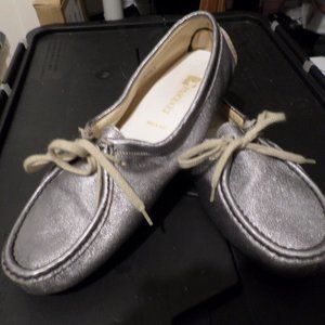 Pascucci Italian Silver Leather Driving Moccasins Shoes Women's EU 40/US 9.5